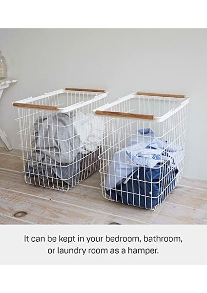 2810 Büyük Çamaşır Sepeti, Beyaz, Çelik/ahşap, Minimalist, 41,5 x 31 x 38,5 cm fiyatları