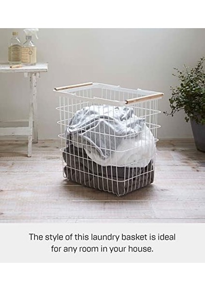 2810 Büyük Çamaşır Sepeti, Beyaz, Çelik/ahşap, Minimalist, 41,5 x 31 x 38,5 cm modelleri