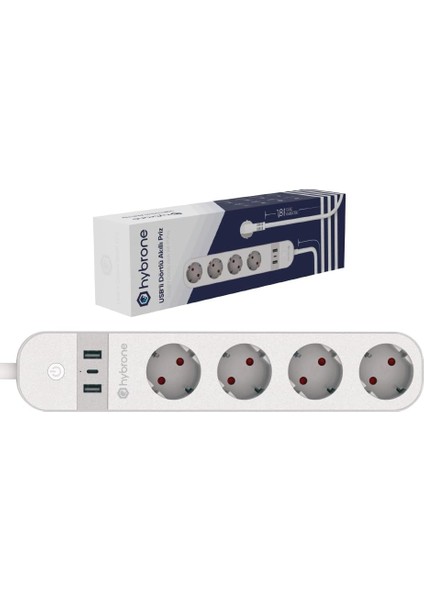 USB ve Type-C Girişli Akım Korumalı Dörtlü Wi-Fi Akıllı Priz, 16 Amper, Enerji Izleme, Uygulama ile Uzaktan Kontrol