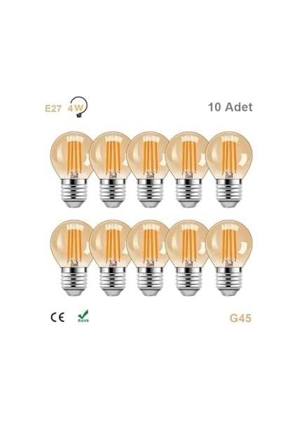 4 Watt Mini Top Ampul LED Filament G45 Cam Rustik Ampul E27 Duy 1800K Işık Rengi 10 Adet modelleri