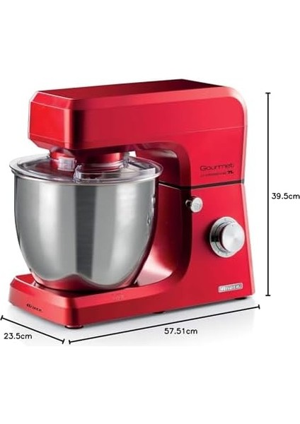 Professional Mutfak Şefi Kırmızı 1598/01-7 Litre Geniş Hazne, Gurme Profesyonel Mikser, Yoğurma Makinesi, 1200 Watt, 6 Hızlı, Darbe Fonksiyonu, Sıçrama Önleyici Kapak fiyatları