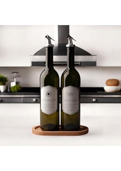 Ahşap Stantlı 2’li 750 ml Zeytinyağı ve Sıvı Yağ Şişesi Seti – Sızdırmaz, Damlatmaz Yağdanlık Takımı, Cam Şişe ve Ahşap Tabanlı Yağlık Seti