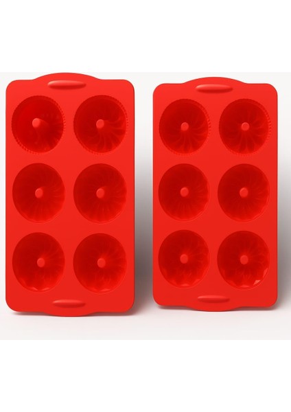 6 Hazneli 2 Adet Silikon Kek Kalıbı, Avrupa Sınıfı Yivli Mini Kek Tavası, Kırmızı, Gıda Sınıfı Yapışmaz Silikon, Fda Lfgb Onaylı, Jöle ve Kek Pişirme Için modelleri