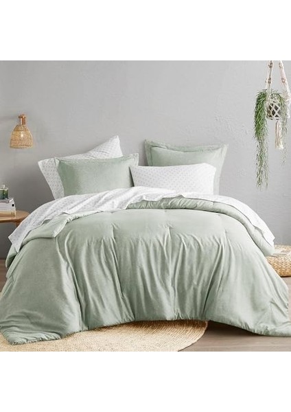 Spaces Ikiz Yorgan Seti - 2 Adet (1 Mikrofiber Yorgan ve 1 Parça) Çiftlik Evi Yatak Yorganı Tüm Mevsimler Için Nevresim Takımı, Hafif Katı Yatak Yorgan Takımları, Ikiz/ikiz Xl, Adaçayı modelleri