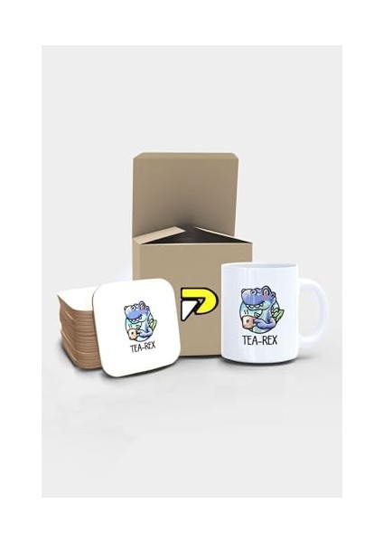 Tea-Rex Dinazor Komik Tasarımlı Baskılı Kupa Bardak Seti, Eğlenceli Özel Hediye Mug
