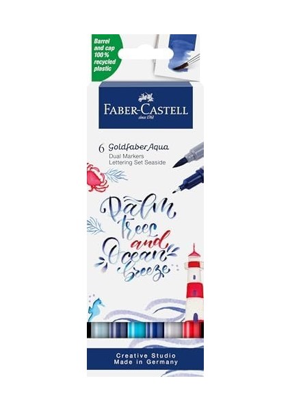 Goldfaber Aqua Çift Uç Markör Kaligrafi 6’lı Seaside, Fırça ve , Solmaya Dayanıklı Mürekkep, Çevre Dostu