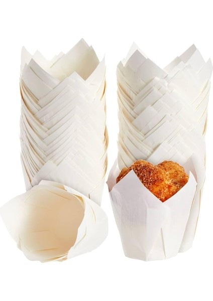 100&APOS;LÜ Klasik Lale Kapsül Beyaz Muffin Kek Kalıbı,