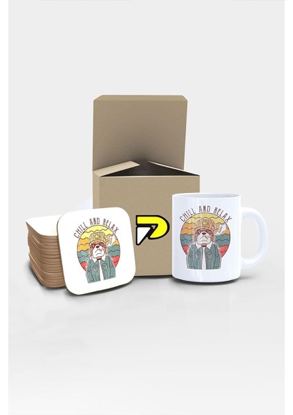 Chill And Köpek Tasarımlı Baskılı Kupa Bardak Seti, Eğlenceli Özel Hediye Mug