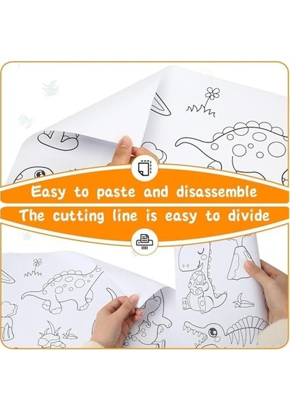 Çocuk Çizim Rulosu, 300X38CM Büyük Boy Dıy Yapışkan Duvar Boyama Kağıdı, Hayvan Figürlü Bölümlü Çizim Seti, Kız ve Erkek Çocuklar Için Parti ve Sanat Aktivite Malzemesi