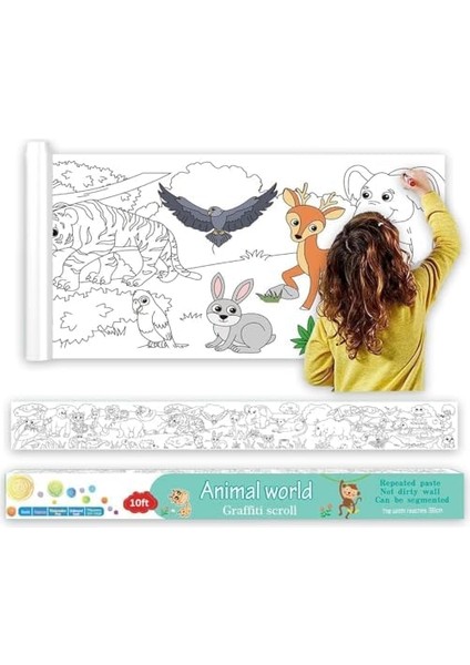 Çocuk Çizim Rulosu, 300X38CM Büyük Boy Dıy Yapışkan Duvar Boyama Kağıdı, Hayvan Figürlü Bölümlü Çizim Seti, Kız ve Erkek Çocuklar Için Parti ve Sanat Aktivite Malzemesi fiyatları