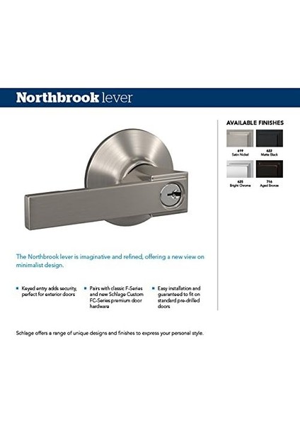 F51A Nbk 622 Col Northbrook Kol Collins Anahtarlı Giriş Kilidi, Mat Siyah