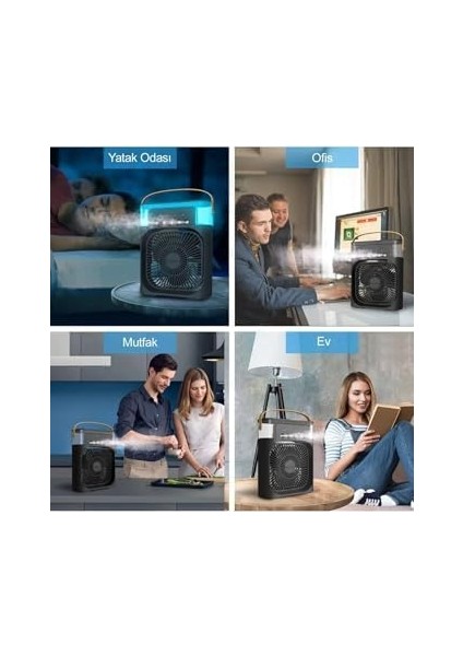 Taşınabilir Işıklı 5 Spreyli Vantilatör Buzlu Buharlı Vantilatör Mini Fan Nemlendirici Siyah fiyatları