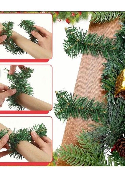 5 Metre Çam Dalı Noel Çelengi, Iç-Dış Mekan Çok Amaçlı Yılbaşı Süsü, Duvar-Şömine Dekoratif Garlant modelleri