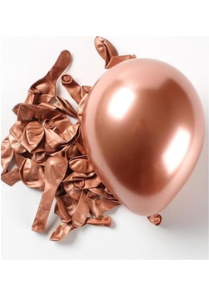 Metalik Krom Bakır Balon Seti, 12 Inç (30 Cm), 10 Adet, Parlak Aynalı Görünüm