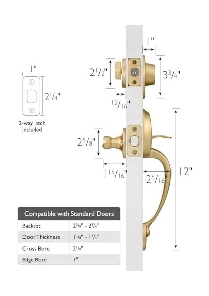 Coventry Springdale Kollu 2 Yönlü Ayarlanabilir Giriş Kapı Kolu Seti - Altın, 728915 modelleri