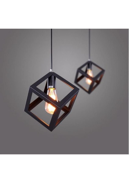 Endüstriyel Rustik Otantik Siyah Metal Kafes Tekli Sarkıt Avize Aydınlatma