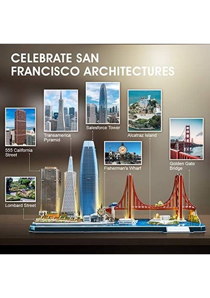 Cubicfun San Francisco 3D Puzzle 90 Parça (Led Işıklı)