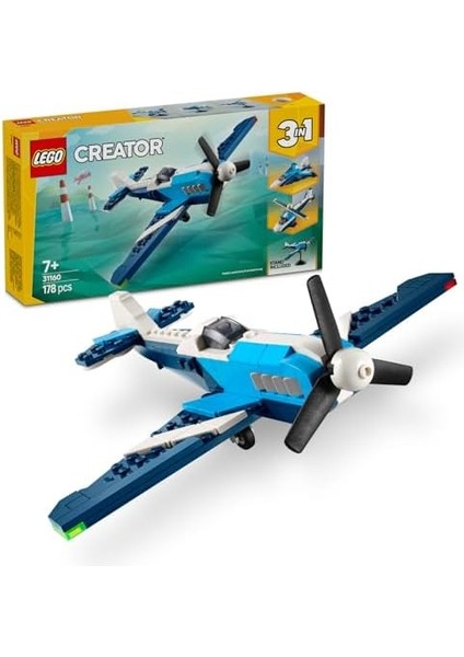 Creator 3’ü 1 Arada Uçak: Yarış Uçağı 31160-7 Yaş ve Üzeri Çocuklar Için Jet Veya Helikoptere Dönüşebilen Oyuncak Yapım Seti, Doğum Günü Hediyesi (178 Parça)