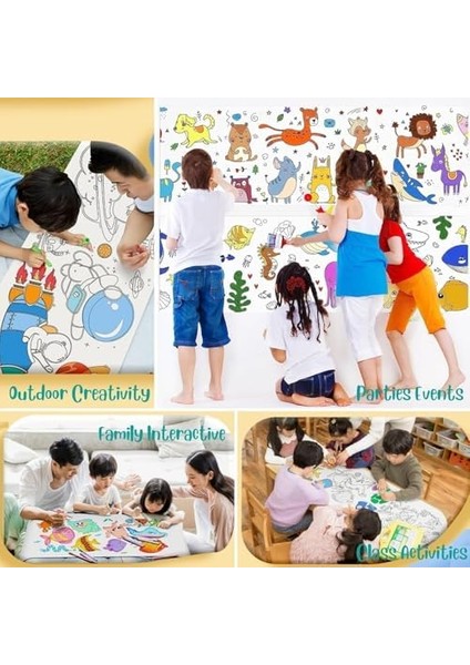 Çocuk Çizim Rulosu, 300X38CM Büyük Boy Dıy Yapışkan Duvar Boyama Kağıdı, Hayvan Figürlü Bölümlü Çizim Seti, Kız ve Erkek Çocuklar Için Parti ve Sanat Aktivite Malzemesi