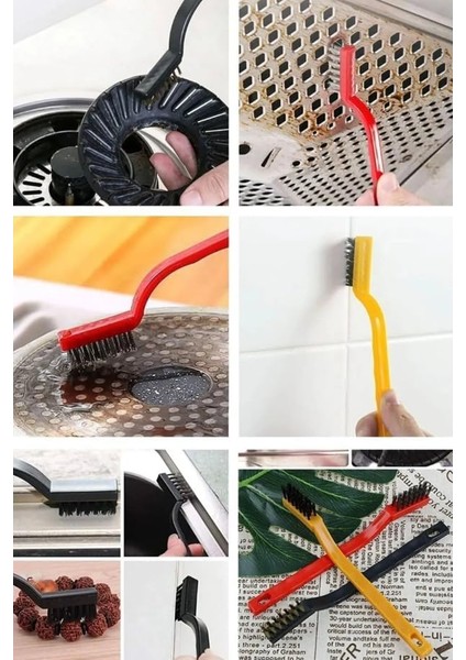 6&apos;lı Mini Tel Fırça Seti Aspiratör Musluk Duşakabin Lavabo Fırın Ocak Mutfak Derz Banyo Tuvalet Pas Yağ Temizlik Bulaşık Fırçası 3 Çeşit Pirinç-Çelik-Naylon modelleri