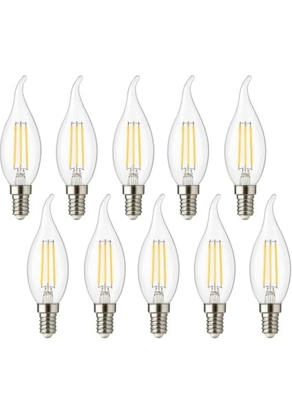 4W E14 Kıvrık LED Mum Ampul – 35W Eşdeğer, 3000K Günışığı, 400 Lümen, 220-240V, Şeffaf Cam Filament, 10’lu Paket fiyatları