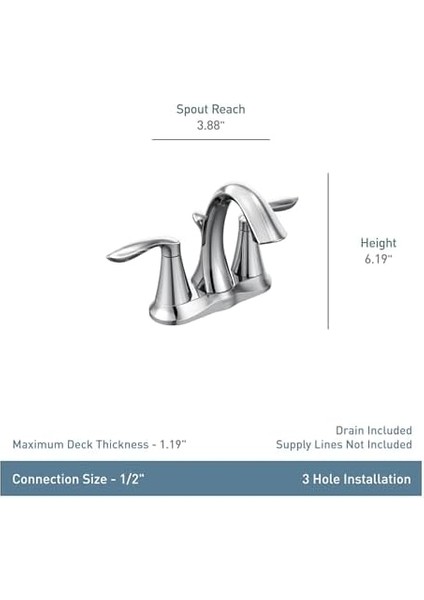 Eva Krom Iki Kulplu Banyo Lavabo Bataryası Tahliye Montajlı, 6410