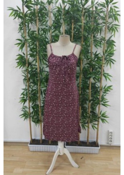 Ip Askılı Bağcıklı Yandan Yırtmaçlı Süprem Elbise - Bordo indirimleri