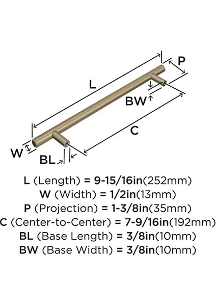| Dolap Çekme | Altın Şampanya | 7-9/16 Inç (192 Mm) Merkezden Merkeze | Çubuk Çeker | 1 Paket | Çekmece Çekme | Çekmece Kolu | Dolap Donanımı