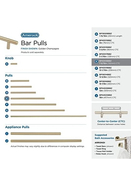 | Dolap Çekme | Altın Şampanya | 7-9/16 Inç (192 Mm) Merkezden Merkeze | Çubuk Çeker | 1 Paket | Çekmece Çekme | Çekmece Kolu | Dolap Donanımı fiyatları