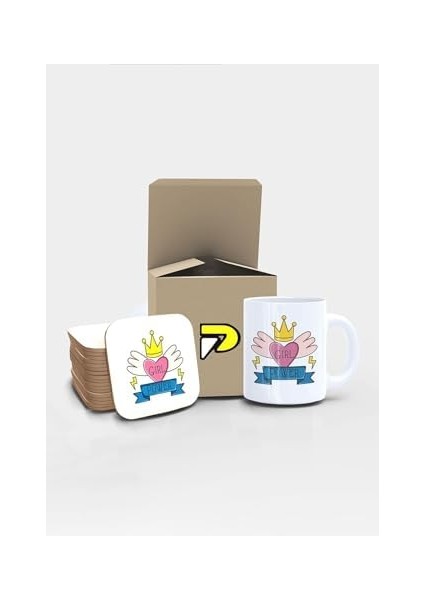 Power Yazılı Tipografik Tasarımlı Baskılı Kupa Bardak Seti, Eğlenceli Özel Hediye Mug