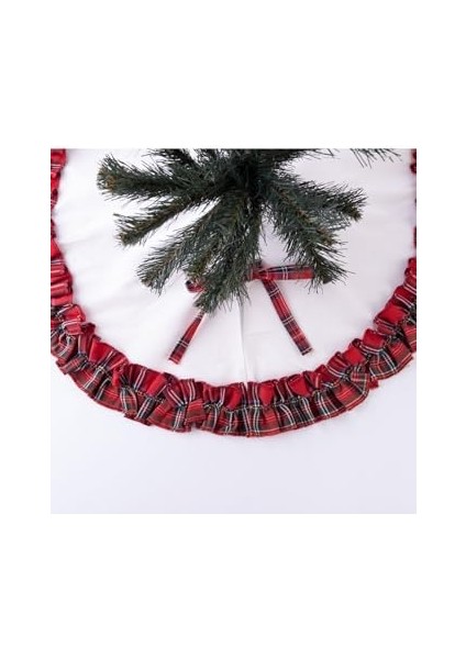 Yılbaşı Çam Ağacı Örtüsü, Krem Overloklu Pamuklu Ekose ve Naturel 60 cm Karışık