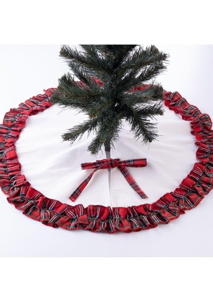 Yılbaşı Çam Ağacı Örtüsü, Krem Overloklu Pamuklu Ekose ve Naturel 60 cm Karışık fiyatları