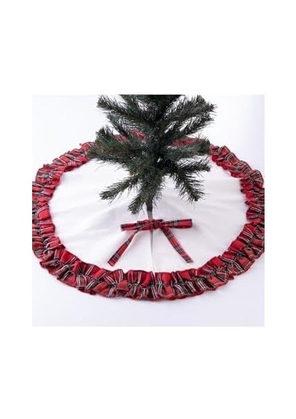 Yılbaşı Çam Ağacı Örtüsü, Krem Overloklu Pamuklu Ekose ve Naturel 60 cm Karışık modelleri