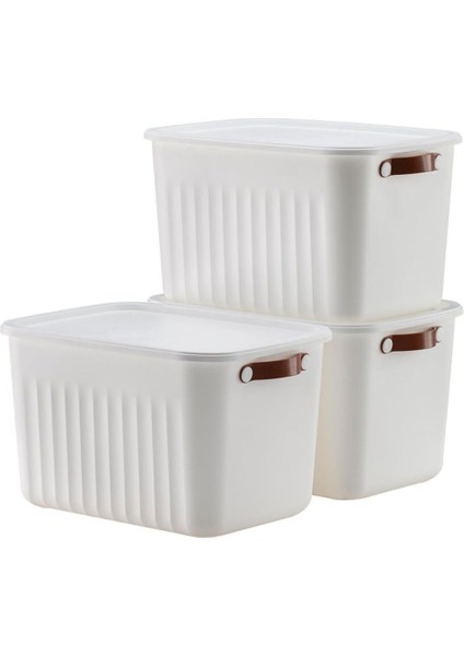 3 Adet Modern Kapaklı Saklama Kutusu Seti -15 Litre – Beyaz -Taşınabilir Kulplu, Dolap Içi Düzenleyici, Çok Amaçlı Organizer Kutu, Oyuncak & Kıyafet Kutusu