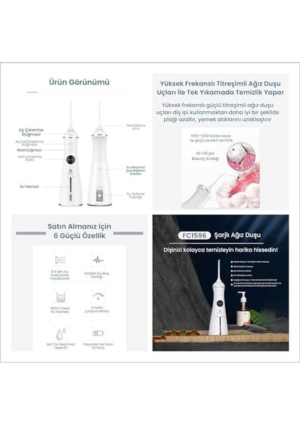 Npo Nicefeel FC1596 Taşınabilir,şarjlı,masajlı,diş Teli/protez Bakım Profesyonel Ağız Duşu (Beyaz)