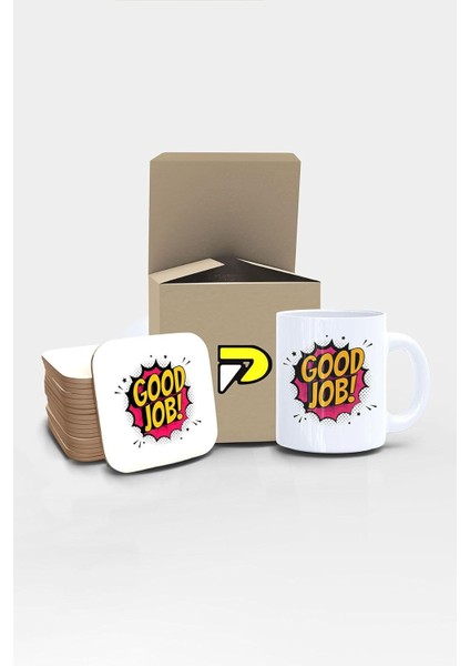 Good Job Iyi Iş Popart Tasarımlı Baskılı Kupa Bardak Seti, Eğlenceli Özel Hediye Mug
