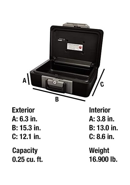 Tuş Kilidi ile Yanmaz Kasa, Para, Takı, Belgeler, 0,25 Fit Küp, 6,3 x 15,3 x 12,1 Inç, 1160