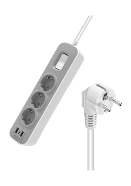 1.5 Metre Kablolu 3&apos;lü 2 USB Type-C 4000W 16AH Akım Korumalı Priz (Usb-3ın)