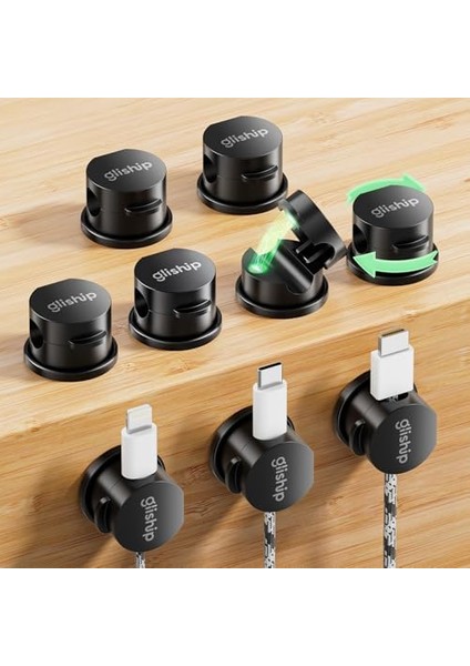 9 Paket Manyetik Kablo Klipsi - Gliship [yükseltilmiş 360° Dönebilir] Kordon Düzenleyici, Güçlü Manyetik Kordon Tutucu, Yapışkan Tel Tutucu, Telefon Kablosu Tutucu, Komidin Tel Tutucu Masa Dekoru,