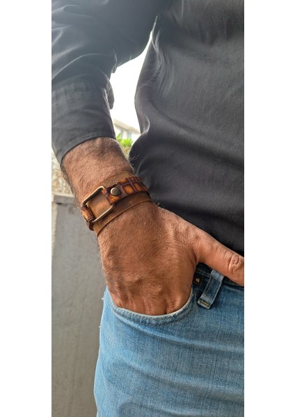 Timsah Desen Baskılı Hakiki Deri Bileklik