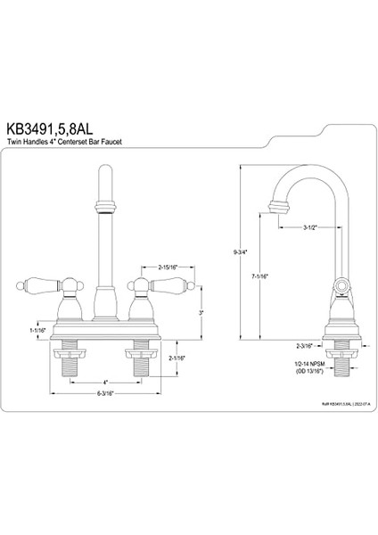 KB3498AL Restorasyon 10 cm Merkezli Bar Musluğu, Nikel fiyatları