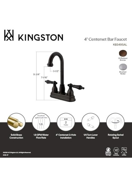 KB3498AL Restorasyon 10 cm Merkezli Bar Musluğu, Nikel modelleri