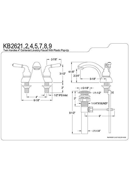 KB2628 Napoli 4 Inç Lavabo Bataryası, Fırçalanmış Nikel