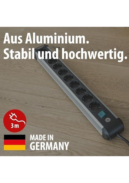 Premium-Alu- Çoklu Priz, 10 Bölmeli, Yüksek Kaliteli (Anahtarlı ve 3 M Kablolu Çoklu Priz, Almanya&apos;da Üretilmiştir) fiyatları