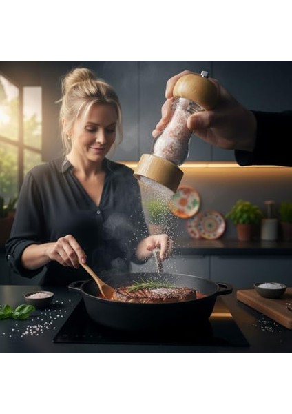 Bambu ve Akrilik Manuel Baharat Öğütücü - Ayarlanabilir Porselen Mekanizmalı - Karabiber, Kaya Tuzu ve Çeşitli Baharatlar Için - 17CM