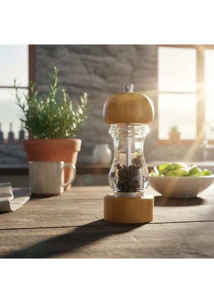 Bambu ve Akrilik Manuel Baharat Öğütücü - Ayarlanabilir Porselen Mekanizmalı - Karabiber, Kaya Tuzu ve Çeşitli Baharatlar Için - 17CM fiyatları