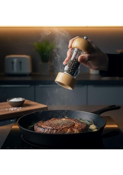 Bambu ve Akrilik Manuel Baharat Öğütücü - Ayarlanabilir Porselen Mekanizmalı - Karabiber, Kaya Tuzu ve Çeşitli Baharatlar Için - 17CM modelleri