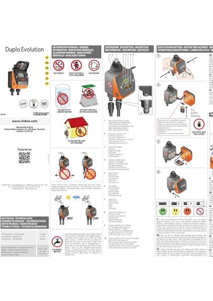 Claber 8410 Aquadue Duplo Evolutıon, 2 Çıkışlı Otomatik Tımer, Sulama Zamanlayıcısı modelleri