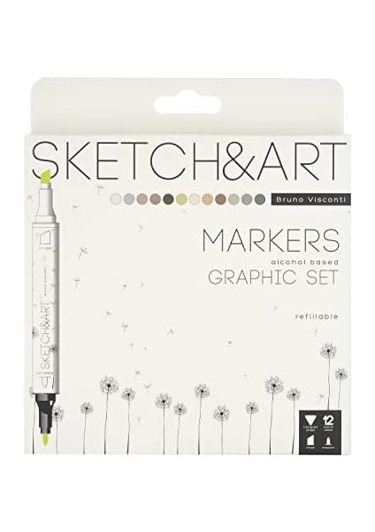"sketch & Art" Çift Taraflı Markers 12 Renk (Graphics)
