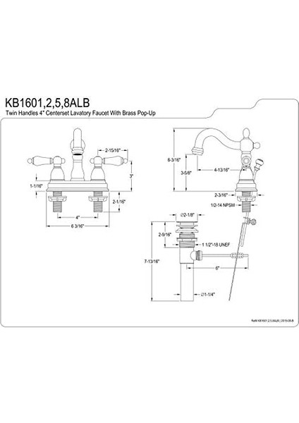 KB1605ALB 10 cm Merkez Set Lavabo Musluğu Kol Kolu ve Pirinç Pop-Up, Yağla Pürüzsüzleştirilmiş Bronz fiyatları